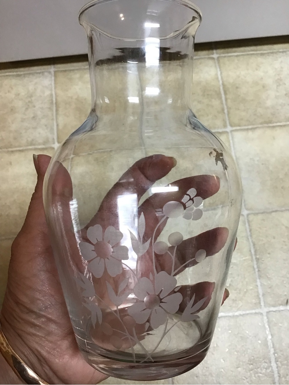 Clear Glass Floral Etched Bud Mini Vase in White - Picture 2 of 4